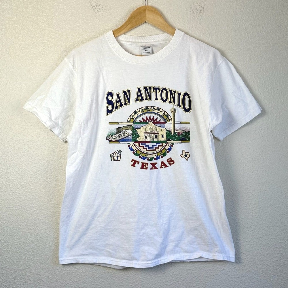 San Antonio Texas Graphic Vintage T-Shirt Mens Large White Excellent
